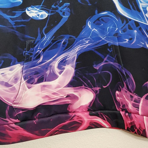 Neon Smoke Smog Print Pullover Hoodie 4XL unisex front pouch pocket psychedelic - Picture 5 of 10